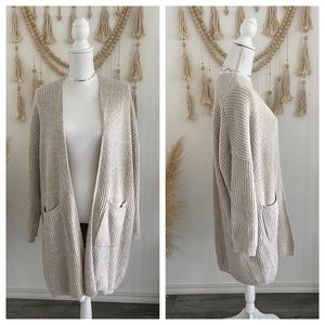 Lulus chunky knit cardigan long line duster sweater neutral tones oatmeal small